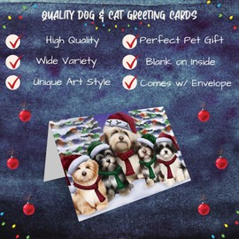 Christmas Family Portrait - Havanese Dogs Note Cards - Adorable Pets Invitation Cards with Envelopes - Pet Artwork Note Cards for All Occasions (1 Greeting Card)