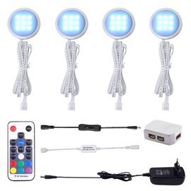 AIBOO RGB LED Cabinet Lighting Set of 4, 12 V LED Under-Unit Light, Colour Changing with Remote Control, Dimmable RGB Display Cabinet Lighting LED for Lighting Kitchen Cabinets