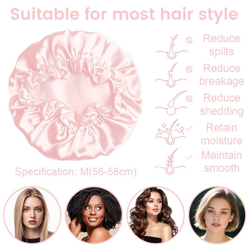 Rutschfest Seidenmütze, bonnet seide,Pink schlafhaube seide, 100% Seidenhaarbänder zum schlafen