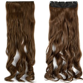 OMGREAT 3Pcs 8Clips Curly Full Head Clip in on Synthetic Hair Extensions 24Inch - Light Chestnut Brown