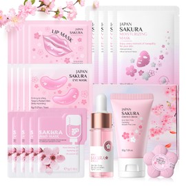 Sakura Gesichtspflege Set 19 Stück, Feuchtigkeit Hautpflege Sets, Beauty Set Frauen mit Gesichtscreme, Serum, Feuchtigkeitsmaske, Clay Mask, Angebot Umfassende Hautpflege, Hautpflege Geschenkset