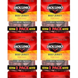 JACK LINK'S TERIYAKI BEEF JERKY 3.25OZ, 3 PACK X 4 = TOTAL 12 PACKS
