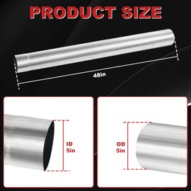 LCGP 5" Custom Mandrel Straight Exhaust Pipe, 48" Long, Made of High Quality Stainless Steel Fit 5 Inch Exhaust Pipe