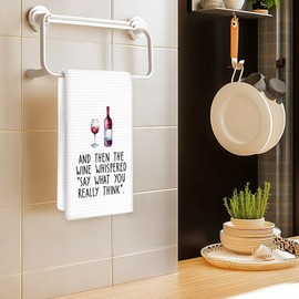 OINDADE Funny Wine Kitchen Towels, Gifts for Wine Lovers Hand Towels, and Then The Wine Whispered Funny Tea Dish Towels for Kitchen Home Bar Decorative, Funny Wine Lovers Bar Cart Decor, 16x24In