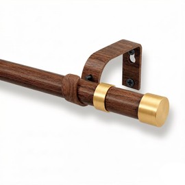 Wood Curtain Rods for Windows,1 Inch Boho Adjustable Window Curtain Rod with Imitation Wood Grain, Modern Decorative Single Drapery Rods for Living Room, Bedroom (28-80in)