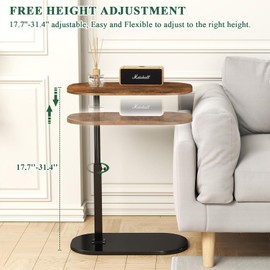 GENDLTHIJ C Shaped End Table for Couch, C Table End Table with Adjustable Height, 360° Swivel Laptop Desk for Livingroom,Bedroom,Study and Small Spaces,Bedside Table(Vintage Brown)