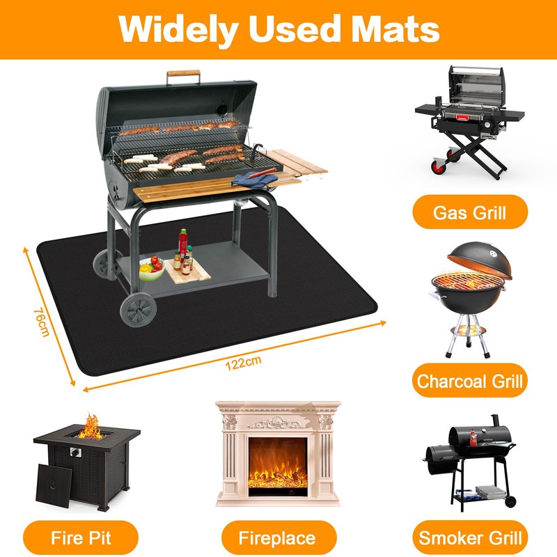 Large Under Grill Mat, Fireproof Grill Pads for Outdoor Charcoal,