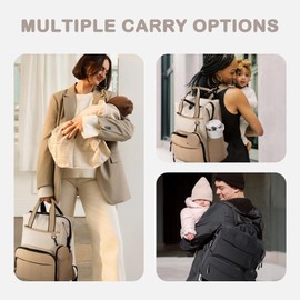 VONAL Diaper Bag Backpack, Lightweight Baby Diaper Bags, Travel Large Diaper Bag with Changing Station, Khiki Diaper Backpack for Boys Girls Newborn with Insulated Pockets, Stroller Straps