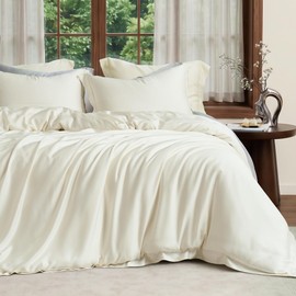 Amélie Home Queen Size 100% Tencel Lyocell Duvet Cover Set, Ultra Soft Breathable Cooling Summer Bedding for Hot Sleepers, 1 Duvet Cover and 2 Pillow Shams, 90"x90", White, Comforter Not Included