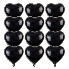 12Pcs Black Heart Shape Foil Mylar Balloons 18 Inch Love Balloons for Valentine's Day,Birthday,Propose Marriage,Wedding, Bridal Shower,Engagement Party Decorations
