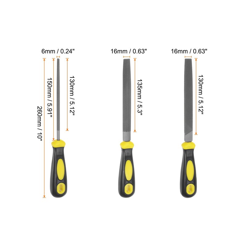sourcing map 3pcs Metal File Set 6" High Carbon Steel
