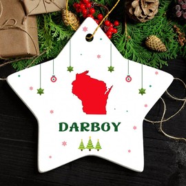 Darboy WI Ornament for Christmas Tree Decorations City Travel Souvenir Gifts for Family and Friend - Housewarming Gift Darboy Wisconsin Ornament Star 3.25"