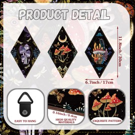 6 Pieces Boho Wall Decor Moon Stars Sun Phases Wall Art Wooden Boho Moon Phase Wall Hanging Gothic Witchy Wall Decor Minimalist Wall Pediments for Bedroom Living Room Decorations (Mushroom)