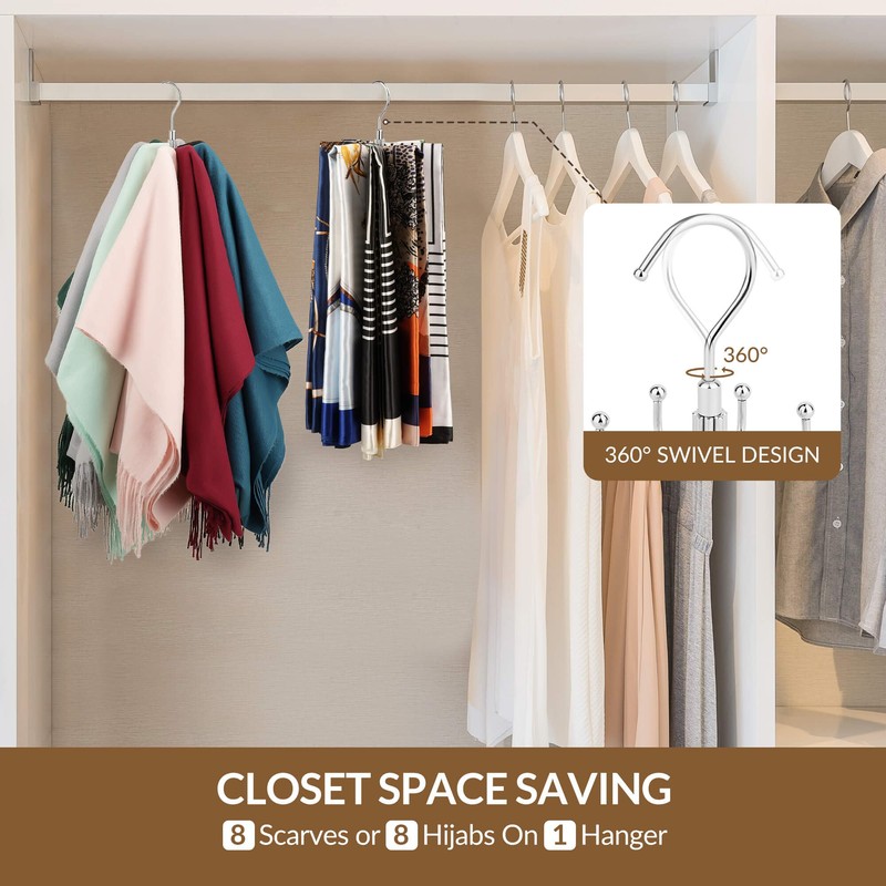 ZEDODIER Scarf Organizer Scarf Hanger for Closet, Rotatable Sturdy Hijab