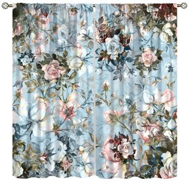 AuiMzoo - Cortinas de rosa, con estampado botánico natural, color rosa, blanco, rosa, habitación, sala de estar, cocina, cortinas opacas para reducción de ruido, 42 x 63 pulgadas