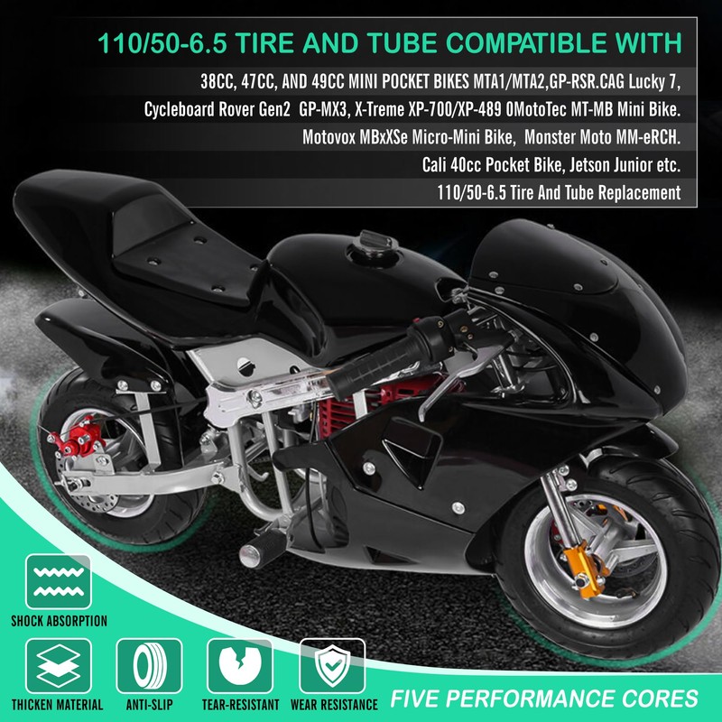 110/50-6.5 Tire and Tube,For 38cc 47cc 49cc Mini Pocket Rocket