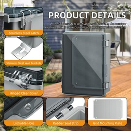 Joinfworld Lockable Outdoor Weatherproof Electrical Box for Electronics Outside 11.4x7.5x5.5" Weather Proof Electrical Box Plastic Nema 4 Enclosure Clear