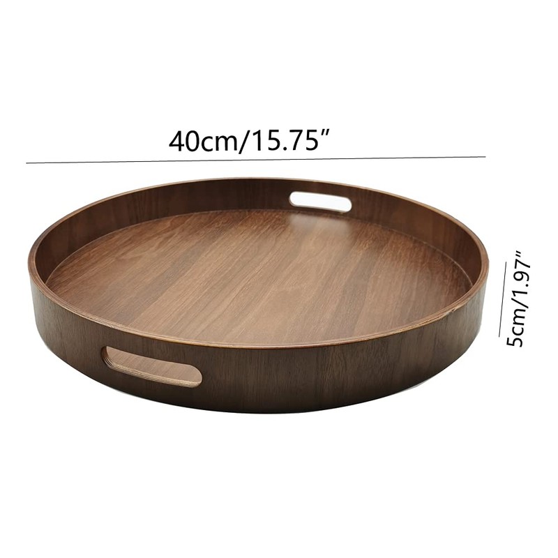 i-lan 16" Large Round Wooden Serving Tray with 2" Sides,