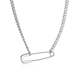 Locrccl Silver Safety Pin Necklace for Women Big Safety Pin Pendant Necklace Dainty Safety Pin Choker Necklace Silver Minimalism Safety Pin Link Chain Necklace Hip Hop Punk Rock Jewelry (Silver)