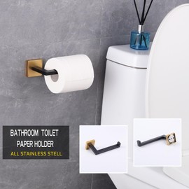 GERZWY Bathroom Toilet Paper Holder Stainless Steel Dispenser Tissue Hanger Tissue Roll Holder Wall Mount (Black & Gold)