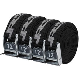 NRS 1" Heavy Duty Tie Down Strap 4 Pack-StealthBlack-12ft
