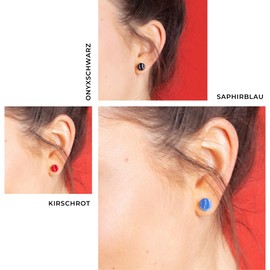 3er Ohrringe Set bunt • Runde Ohrstecker mit Stein in rot, blau, schwarz • Bunte Perlmutt Ohrringe für Damen • Nachhaltiger Modeschmuck aus Edelstahl & Glas • Ø 8mm