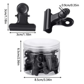 Pack of 30 Paper Clips with Pins - Bulldog Clip Push Pins, 30 mm Small Metal Clips Push Pins Clips, Paper Money Binder Clamps for Cork Boards Art Projects (Black)