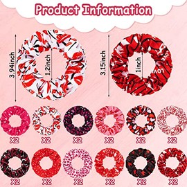 24 Gomas para Cabello de San Valentín Scrunchies de Corazones Bandas Elásticas Suaves para Pelo Soporte de Cola de Caballo Liga para Cabello, 12 Color