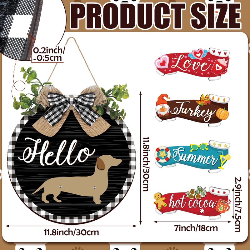 Glenmal 16 Pcs Seasonal Interchangeable Dachshund Door Welcome Sign Cute