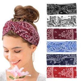 Kavya Wide Hair bands for Women Boho Headbands for Women's Hair Elastic Soft 6 Pieces Headband Print Head bands Adult Women Accessories Yoga Sports Hairband Multicoloured Thin Headscarf