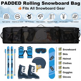 MERALIAN Snowboard Bag with Wheels, Padded Roller Snowboard Bag for Single Snowboard and Snowboard Boots,Available Length in 160cm and 170cm. (BLK, 160CM)