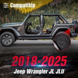 SOENBOO Aluminum Fuel Filler Door Gas Tank Cap Cover Locking Compatible with 2018-2025 Jeep Wrangler JL Unlimited Accessories (Black)
