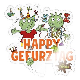 Spreadshirt Die Olchis Classic Happy Fart Day Birthday Sticker, 10 x 10 cm, Transparent Glossy