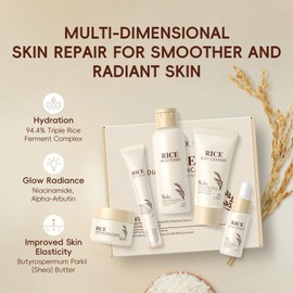 Moisturizing Korean Rice Skin Care Set – Radiance Skincare 5-Step Routine with Rice Cleanser, Toner, Serum, Face Cream, Eye Cream, Hyaluronic Acid & Ceramides for Glowing Skin, All Skin Types