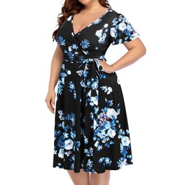 Plus Size Wedding Guest Floral Dress Women Wrap V Neck Casual Summer Midi Short Flutter Sleeves Maternity Sun Dresses