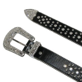 CTM Women's Fleur de Lis Studded Rhinestone Belt, Large, Black
