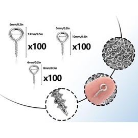 KAPSING Pack of 300 Small Eye Screws, Screw Eyelets, Small Eye Screws Nails, Mini Screw Hooks for DIY Jewellery Making, Bead Curtains, Craftsmanship (4/5/6 mm)