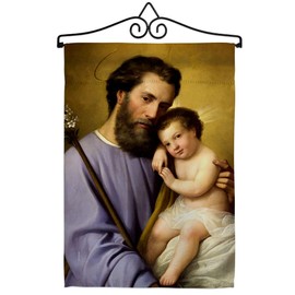 Faith St. Joseph And Infant Jesus Garden Flag Set Wall Hanger Religious Hope Grace Peace Dove Christian Religion Easter Small Decorative Gift Yard House Banner Made In USA 13 X 18.5