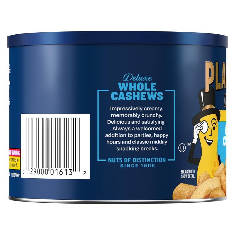 PLANTERS Deluxe Salted Whole Cashews, Party Snacks, Plant-based Protein, 8.5