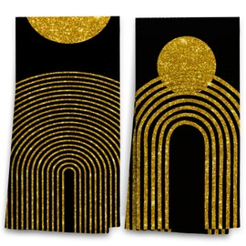 OHSUL Boho-Chic Sun Moon Line Rainbow Highly Kitchen Towels Dish Towels Dish Cloth Set of 2,Bohemian Mid Century Modern Hand Towels Tea Towel for Bathroom Kitchen Decor,Boho Lover Gifts (Color-2)