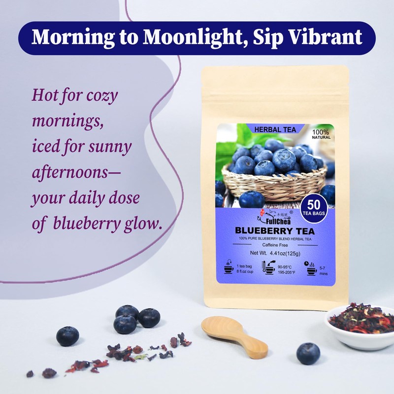 FullChea - Blueberry Tea Bags, 50 Teabags - Premium Blueberry