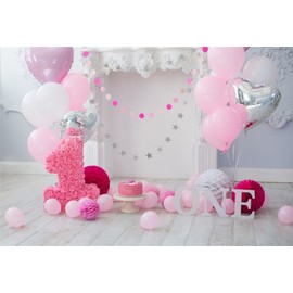 YongFoto 2,2x1,5m Vinyl Foto Hintergrund 1 Geburtstag Schöne Dekorationen Ballon Fotografie Hintergrund für Babyfotos Photo Booth Baby Party Banner Kinder Fotostudio