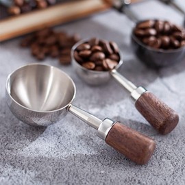 hobbyme 2Pcs Vintage Stainless Steel & Walnut Wood Coffee Measuring Spoons, 30ML Capacity, Silver