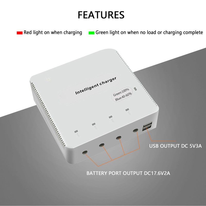 Intelligent Battery Charger with 4 Battery Ports 2 USB Ports