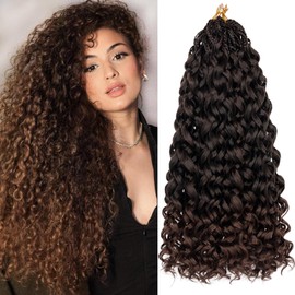 GoGo Curl Crochet Hair 18 Inch Curly Crochet for Women 8 Packs Beach Curl Water Wave Deep Twist Crochet Braids Synthetic Braiding Hair Extensions