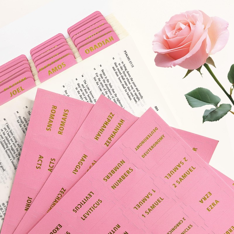 Erilano Pink Bible Tabs for Women - 80 Gold Foil