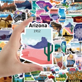 United States Map Stickers, 50Pcs Funimost Travel USA Waterproof Vinyl Stickers for Water Bottles Laptop Computer Phone Scrapbook, Map States Decals for Kids Teens, Teacher Sticker