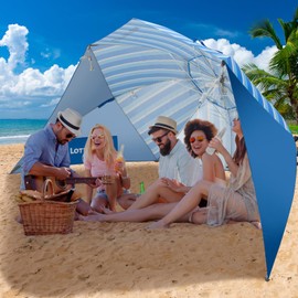 Lottafun Beach Shelter Umbrella Premiere UPF 50+ Umbrella Shelter for Sun and Rain Protection for Adult (10-Foot, Blue Stripe)