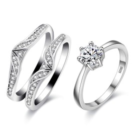 Uloveido Women Wedding Engagement Rings Enhancer Set White Gold Plated Promise Anniversary 2 Rings Set for Women Girls Size L Y475