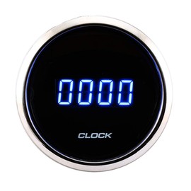 MOTOR METER RACING MGS Series 52mm 2-1/16" Digital Clock Gauge 0~24 Hour Format Black Dial Blue LED Display 12/24 Volt Waterproof